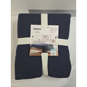 Sonoma The Everyday Cotton Blanket Basket Weave Navy New